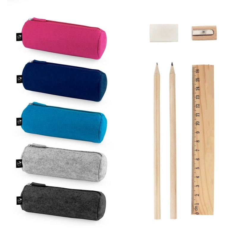 NOMAD. Trousse multi-usages en feutre recyclé (100% rPET) avec règle, crayons, gomme et taille-crayon