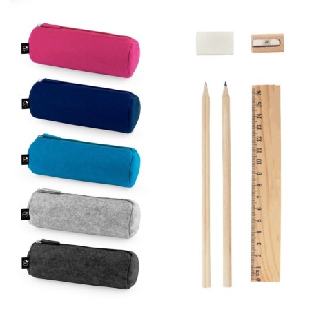 NOMAD. Trousse multi-usages en feutre recyclé (100% rPET) avec règle, crayons, gomme et taille-crayon