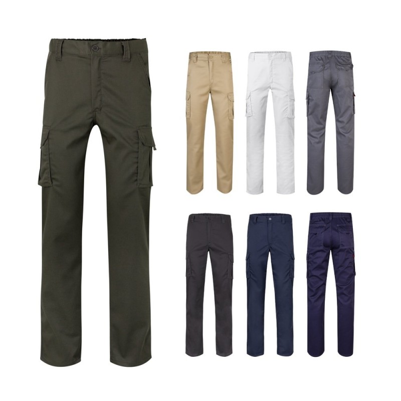 VL PAN. Pantalon stretch, multipoches (290g/m²), en coton (46%), EME (38%) et polyester (16%)