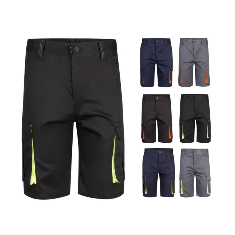 VL HEMERA. Bermuda stretch bicolore, multipoches (240g/m²), en coton (46%), EME (38%) et polyester (16%)