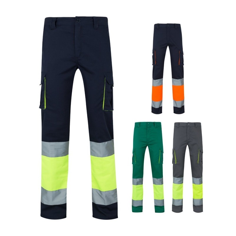VL ZEUS LARGE. Pantalon stretch multipoches bicolore (240g/m²), en coton (46%), EME (38%) et polyester (16%)