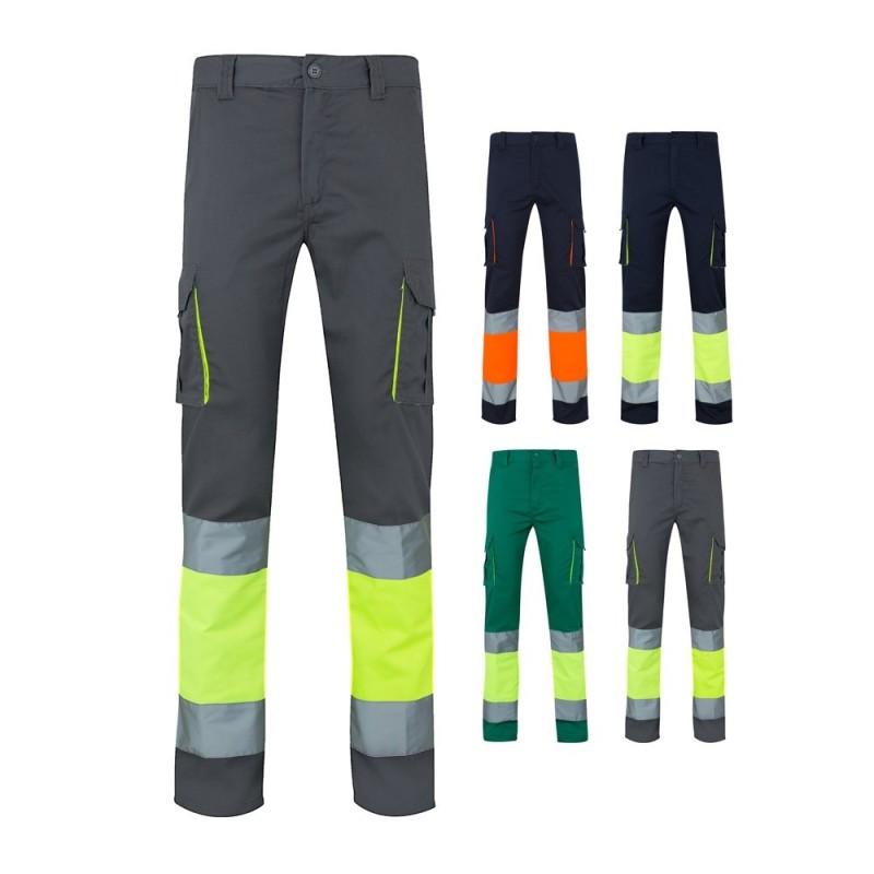VL ZEUS. Pantalon stretch multipoches bicolore (240g/m²), en coton (46%), EME (38%) et polyester (16%)
