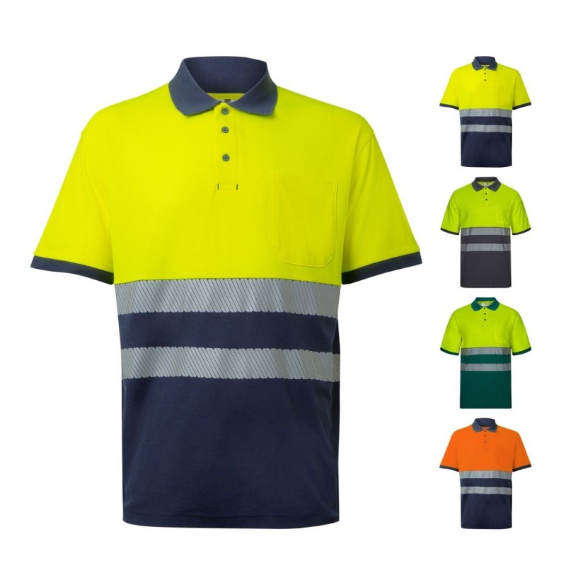 VL ACHELOUS. Polo piqué bicolore (150g/m²) à manches courtes, en coton (55%) et polyester (45%)