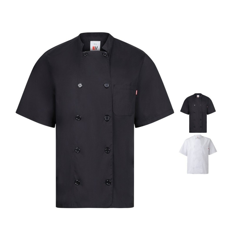 VL DURGA. Veste de cuisine à manches courtes en popeline (110g/m²), en coton (35%) et polyester (65%)