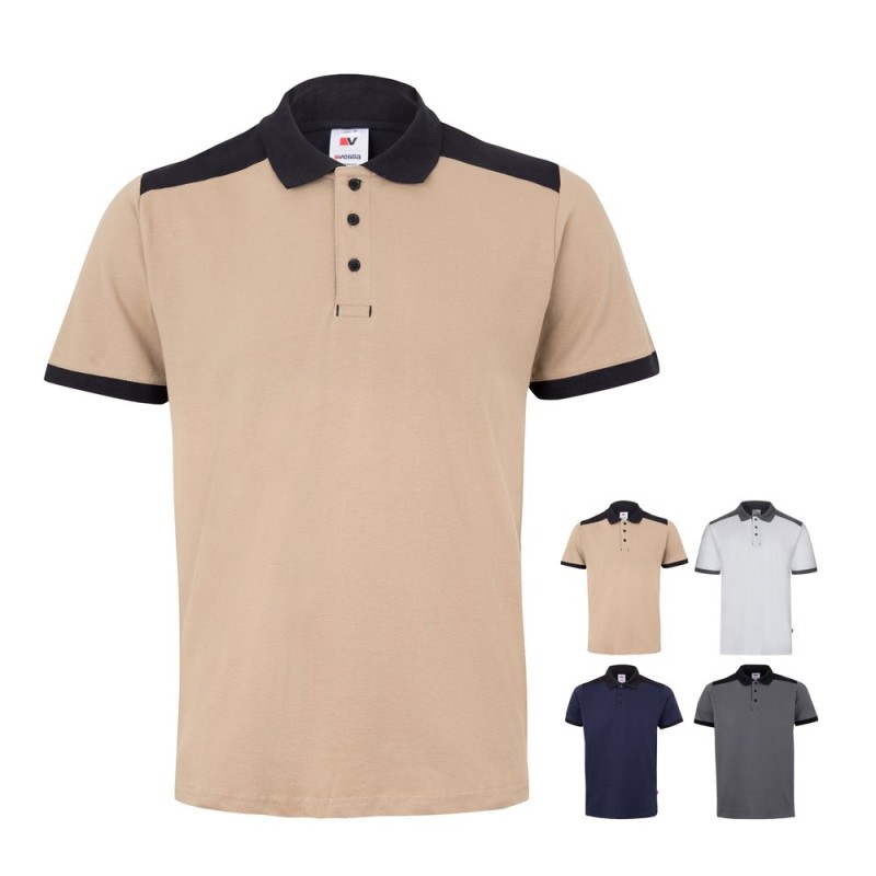 VL VELES. Polo piqué bicolore stretch (200g/m²), manches courtes, en polyester (96%) et élasthanne (4%)