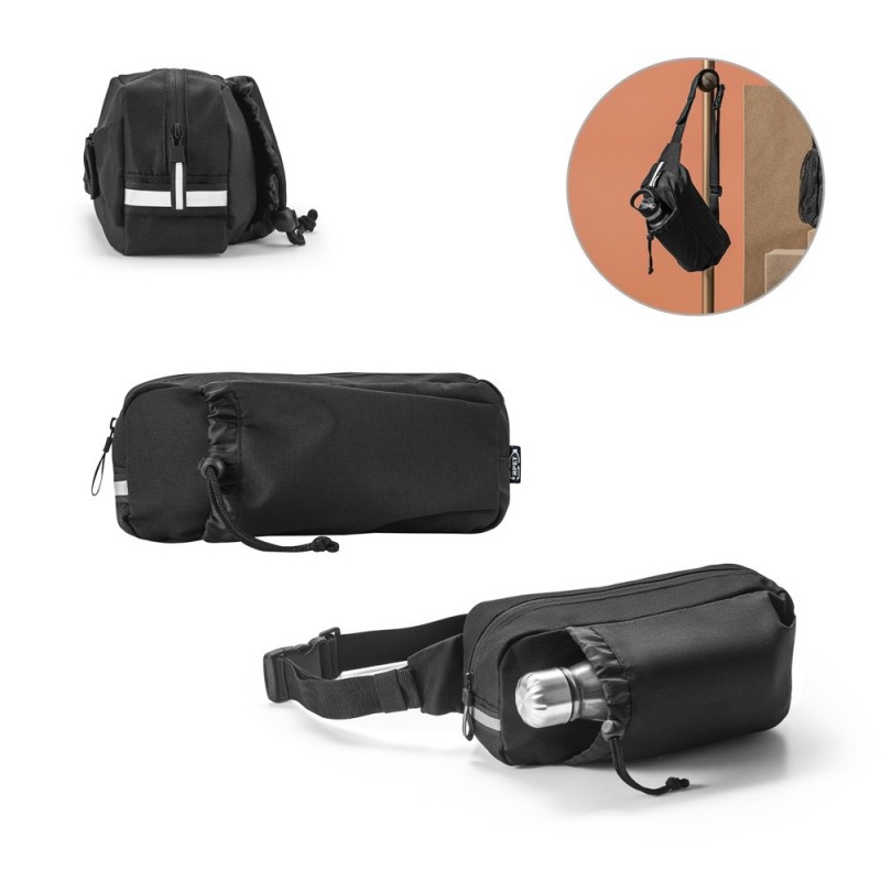 DELFOS POUCH. Sac de taille en 300D polyester recyclé et 600D polyester recyclé avec éléments réfléchissants