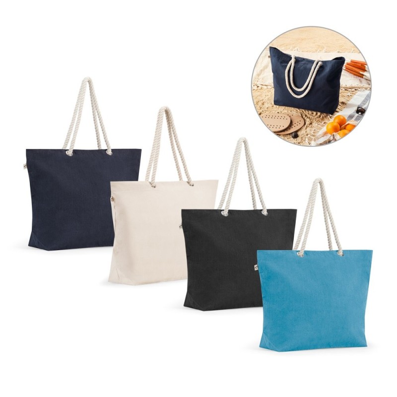 ATHENS. Sac de plage en coton recyclé (70 %) et polyester recyclé (30 %) (220 g/m²)