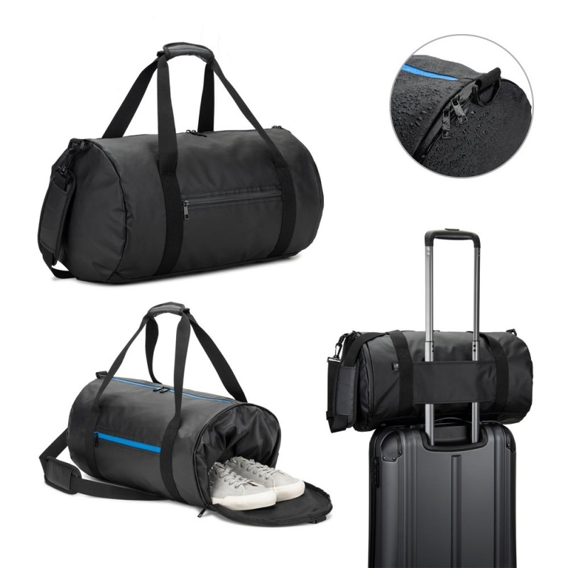 OSASCO SPORT. Sac de sport cylindrique en polyester recyclé haute densité 600D avec compartiment latéral pour les chaussures