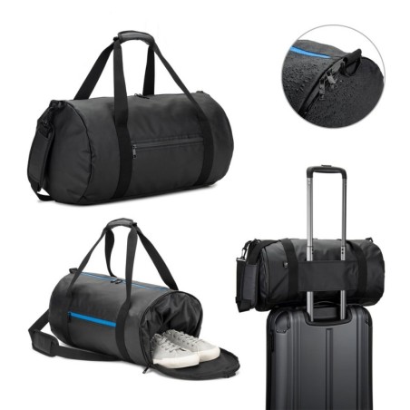 OSASCO SPORT. Sac de sport cylindrique en polyester recyclé haute densité 600D avec compartiment latéral pour les chaussures