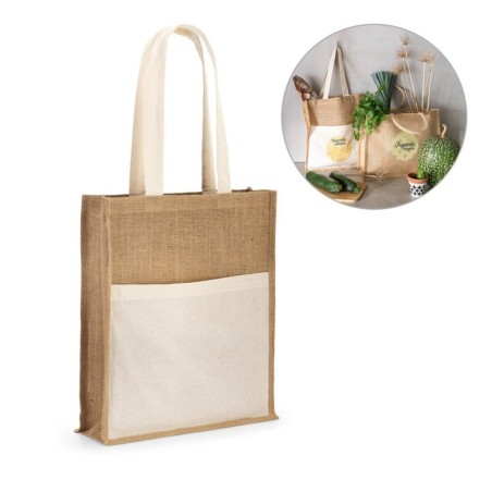 BRAGA. Sac en jute (240 g/m²) avec pochette 100% coton (140 g/m²)
