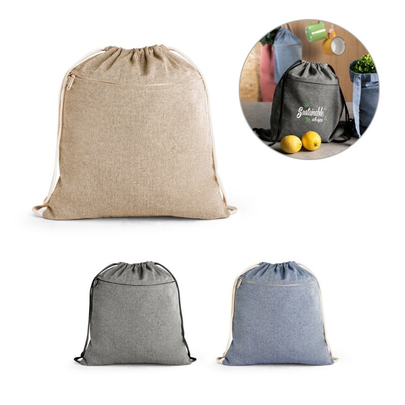 CHANCERY. Sac à dos cordelettes en coton recyclé (70%), polyester (30% rPET) (140 g/m²)