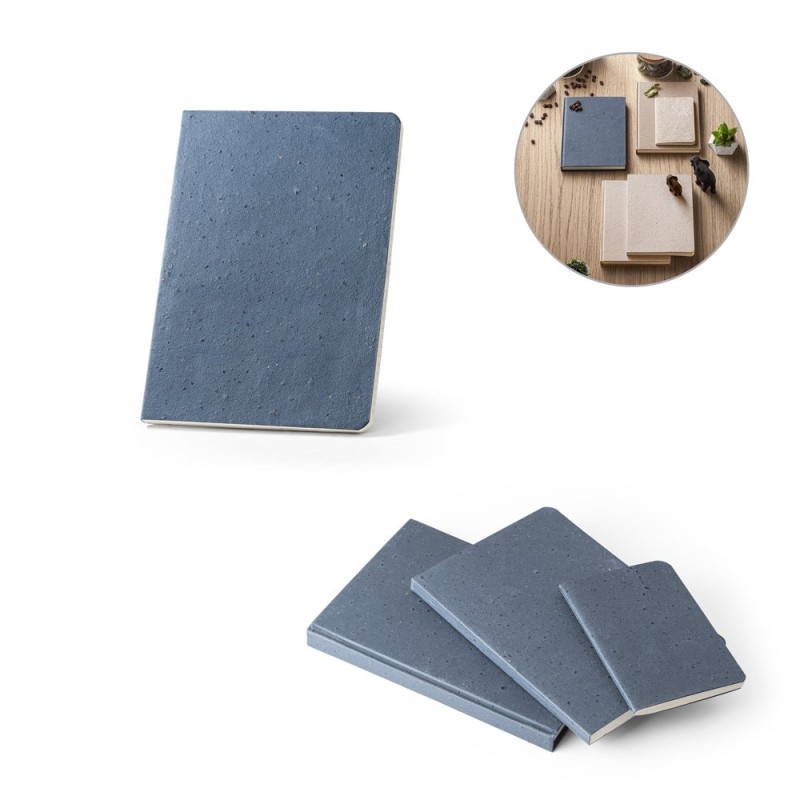 COFFEEPAD SEMI-RIGID. Bloc-notes A5 avec couverture semi-rigide fabriquée à partir de déchets de coques de café (65%)