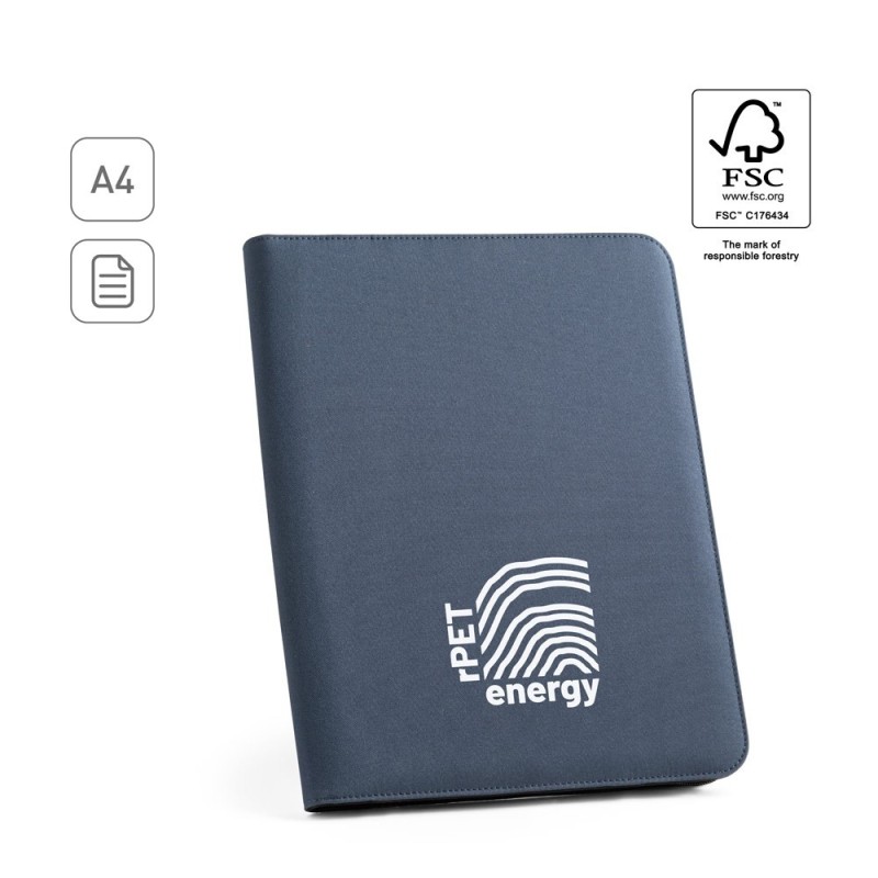 EMERGE FOLDER. Porte documents A4 en 300D polyester recyclé (100% rPET) avec fermeture éclair