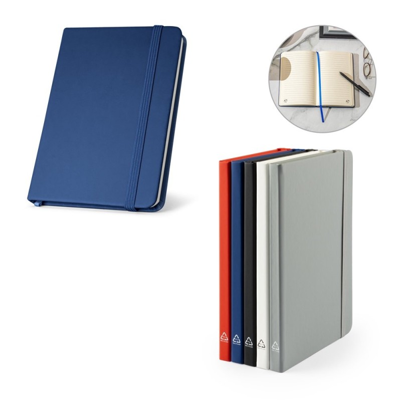 CAMPUS. Cahier A5 à couverture rigide en PU (35% recyclé) avec pages lignées 100% recyclé