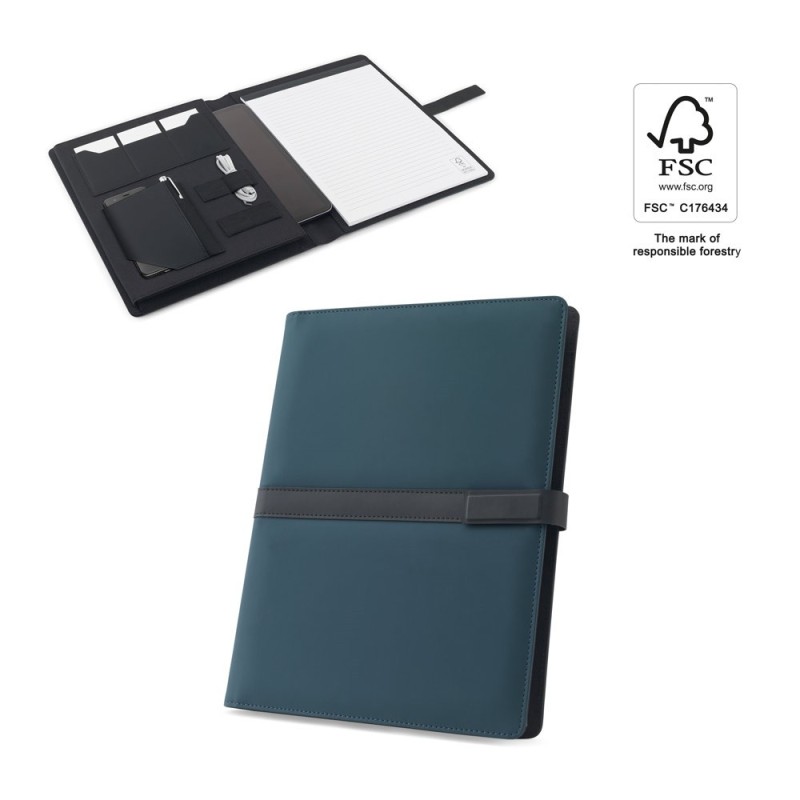 SANDERSON FOLDER. Chemise A4 en PU (50% recyclé) avec fermeture magnétique et bloc-notes avec pages lignées