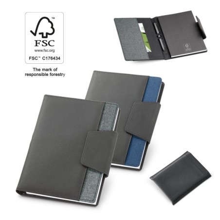 RUSSEL. Couverture en PU et tissu polyester avec bloc-notes A5 avec pages unies