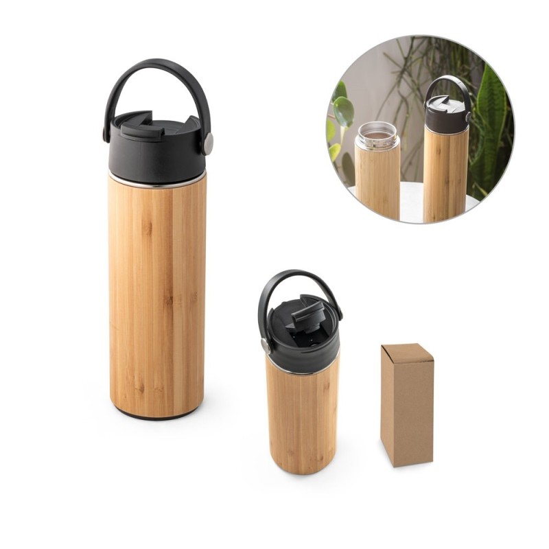 LAVER. Bouteille thermos 440mL en bambou, acier inox et PP