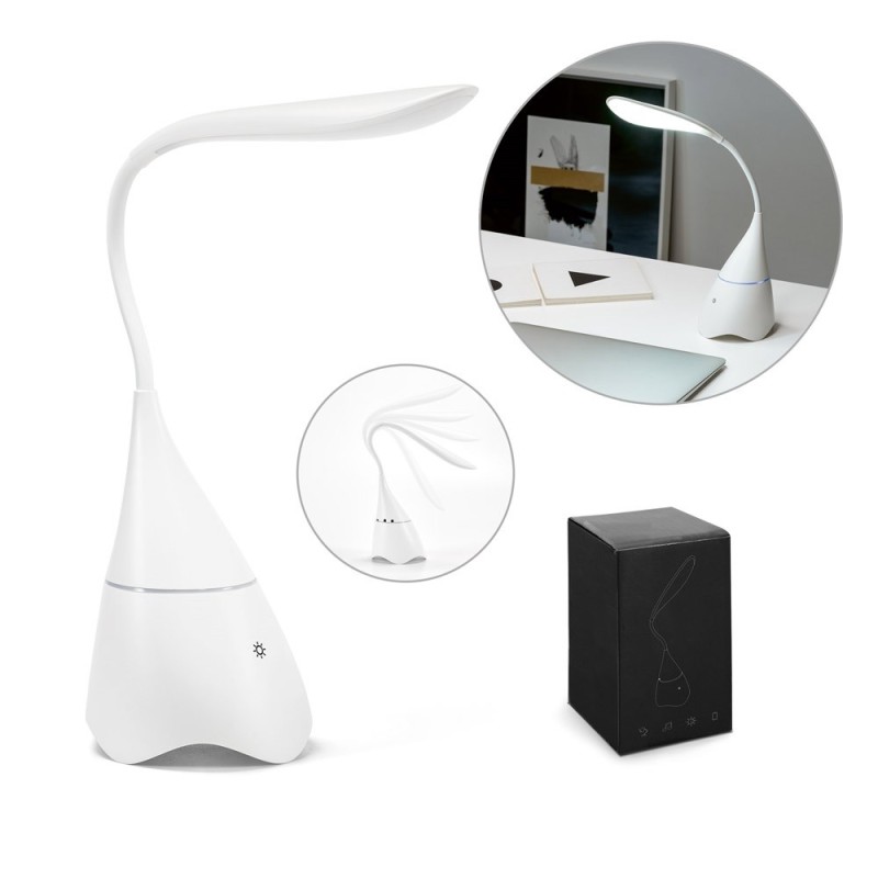 GRAHAME. Lampe de bureau portable avec haut-parleur et autonomie de 5h en ABS recyclé (100 % rABS)