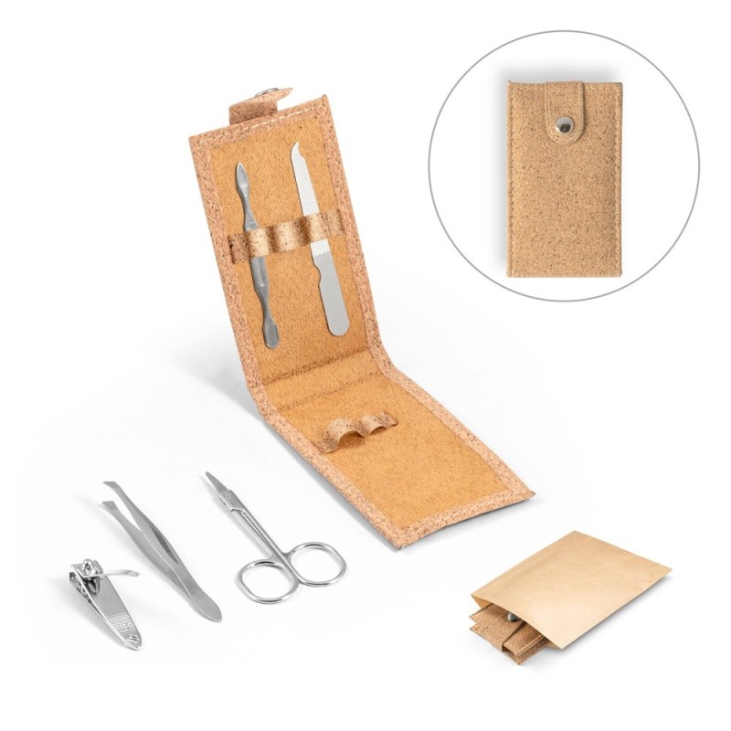ZENA. Set de manucure en liège avec pièces en acier inoxydable