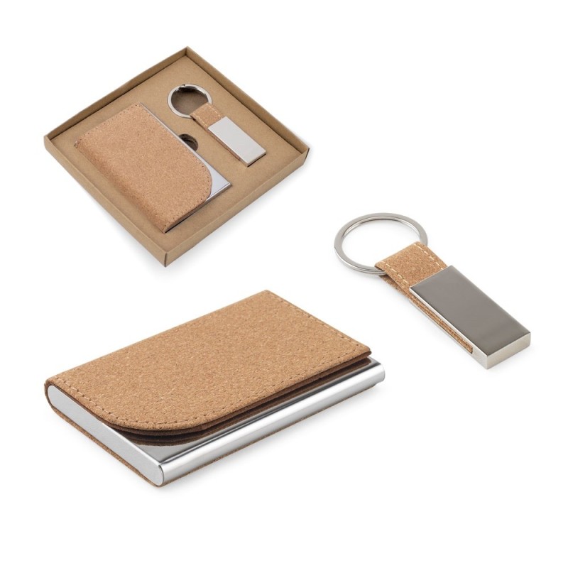 GOSLING. Set composé d'un porte-cartes et d'un porte-clés, tous deux en métal et en liège