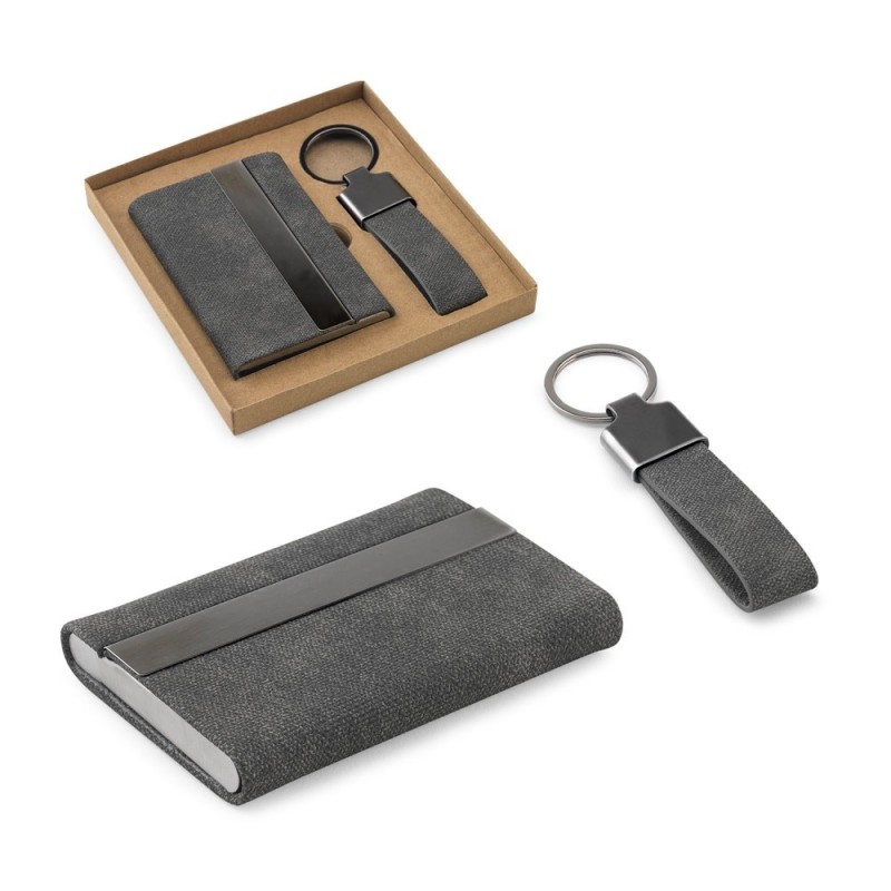 VAUGHN. Set composé d'un porte-cartes et d'un porte-clés, tous deux en métal et polyester recyclé (30% rPET)