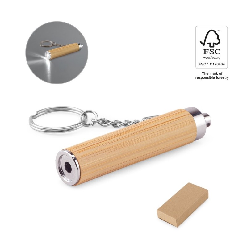 RACHEL. Porte-clés en bambou et ABS avec lampe torche LED