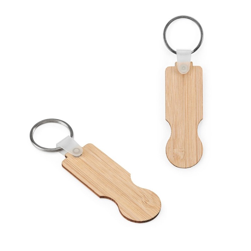 SHOPZ. Porte-clés en bambou avec extrémité en forme de pièce de monnaie