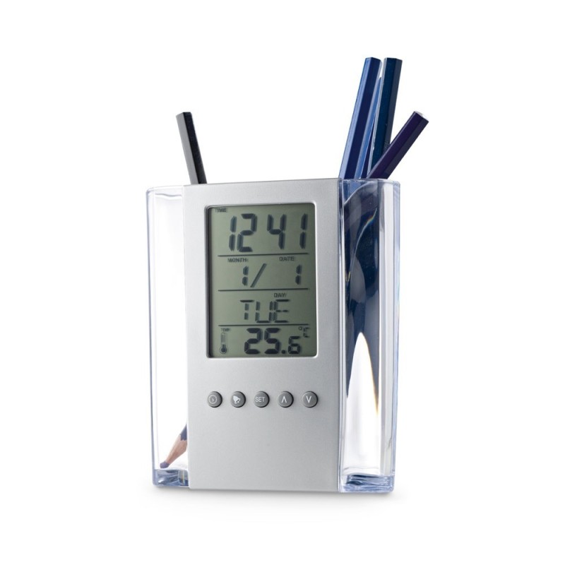 Horloge de bureau numérique multifonctionnelle avec porte-stylos EDEM