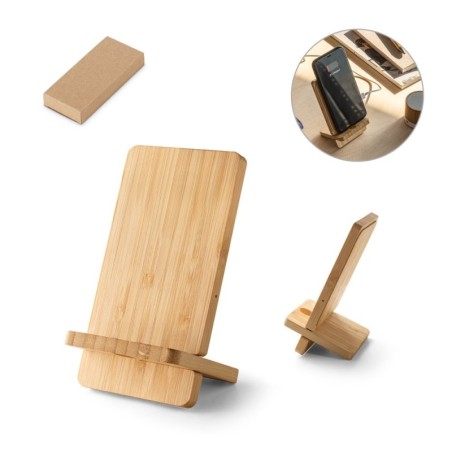LANGE. Support pour smartphone avec chargeur sans fil ultra-rapide 15W en bambou