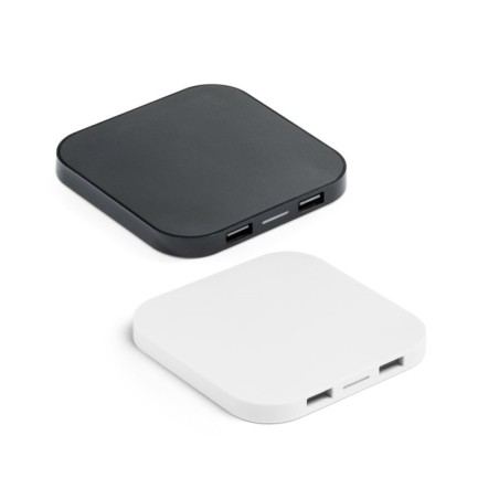 CAROLINE. Chargeur sans fil 15W superfast avec HUB 2 ports USB-A en ABS recyclé (60 % rABS)