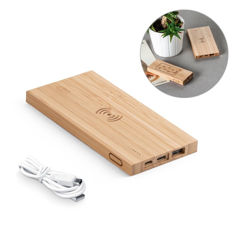 FITCH. Power bank 5 000 mAh avec chargeur sans fil 5W en bambou