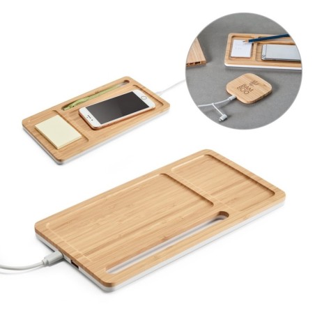 MOTT. Organiseur de bureau avec chargeur sans fil 15W en bambou et ABS