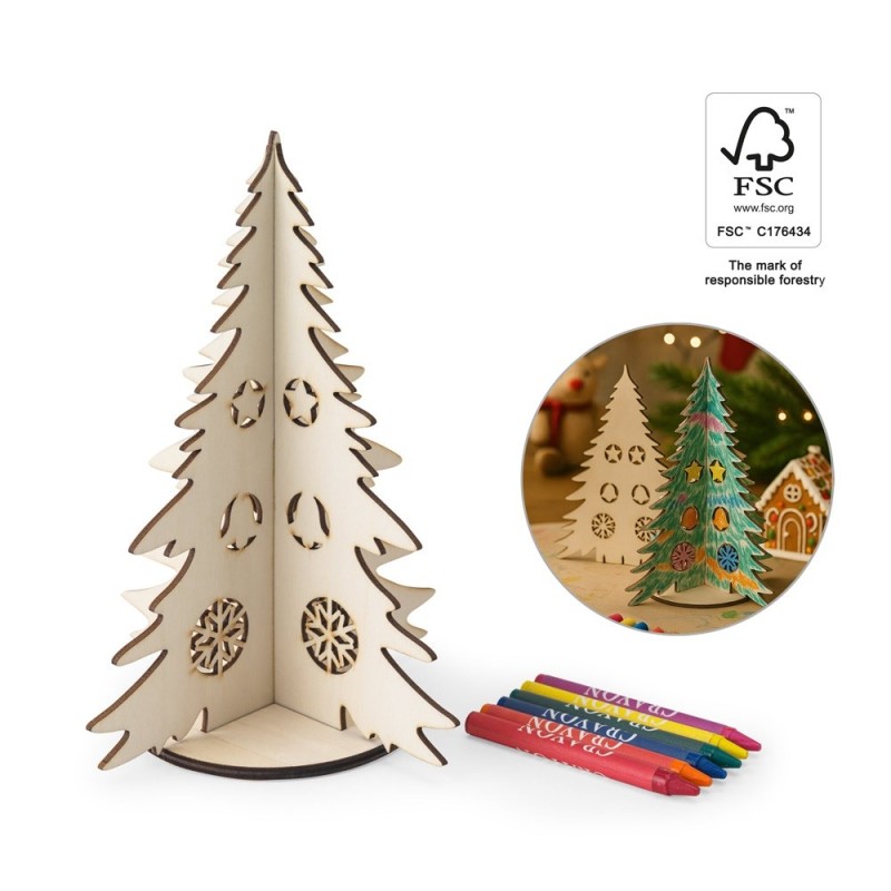 PINERY. Arbre de Noël en bois pliable à colorier