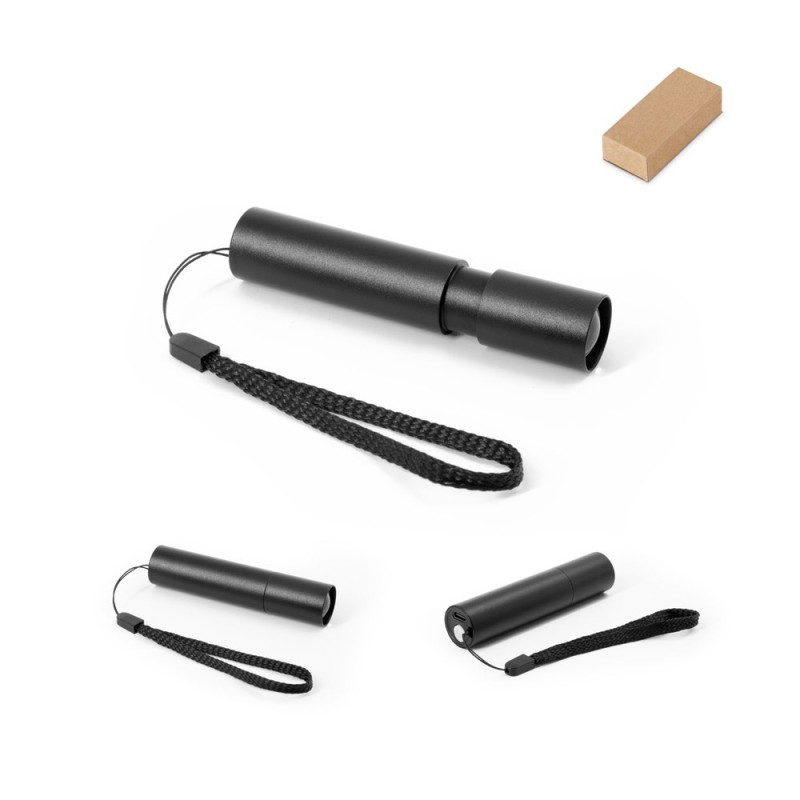 BRUCE. Lampe torche rechargeable en aluminium recyclé (100 % rAL) avec embout extensible de 30 mm